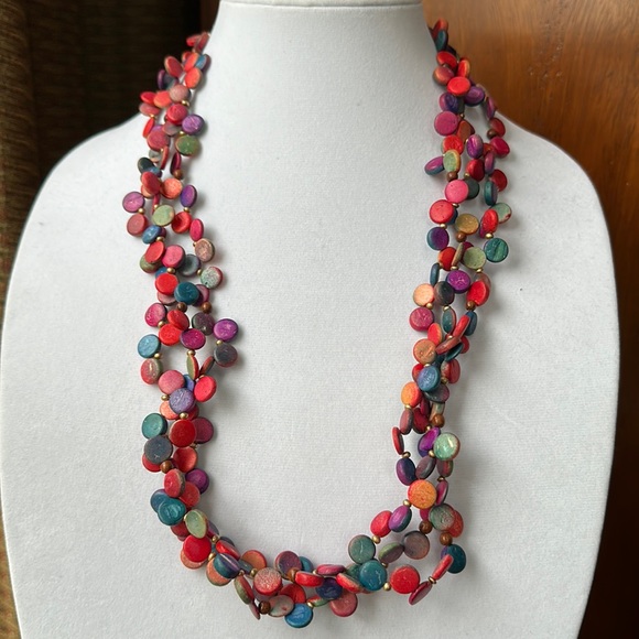 None Jewelry - Colorful Boho 3-Stand Beaded Necklace